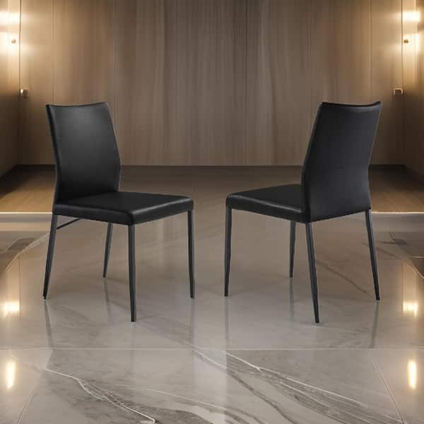 Benjara Black Faux Leather Metal Frame Dining Chair (Set of 2)