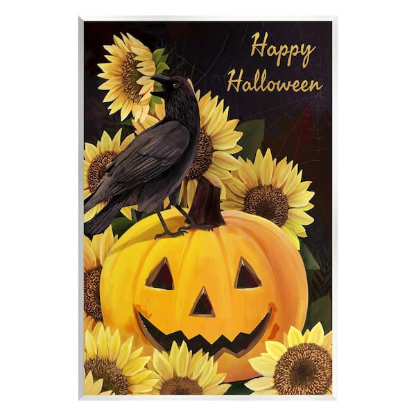 Stupell Industries Crow on Jack-o-Lantern by Diane Neukirch 1-Piece Unframed Graphic Print Animal Poster Art Print 19 in. x 13 in.