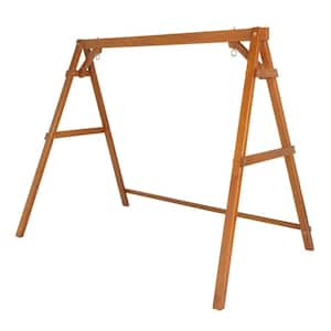 84 in. Brown Wood Patio Swing Stand with Extra Connecting Bar Support 660 lbs., Durable PU Coating