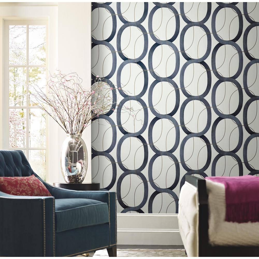 Navy Geometric Interlock Double Roll Wallpaper