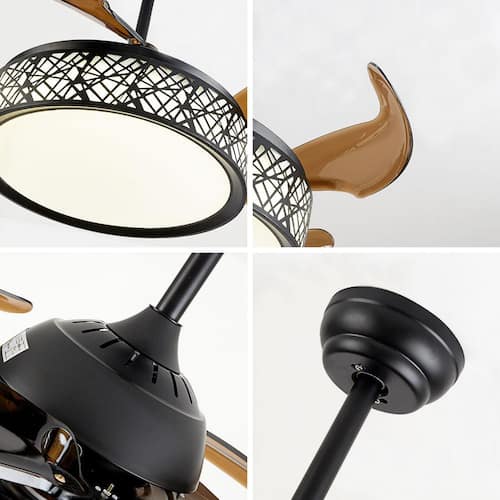 42 in. Modern Indoor Integrated LED Retractable Blades Black Ceiling Fan with Remote Control Ceiling Fans With Lights