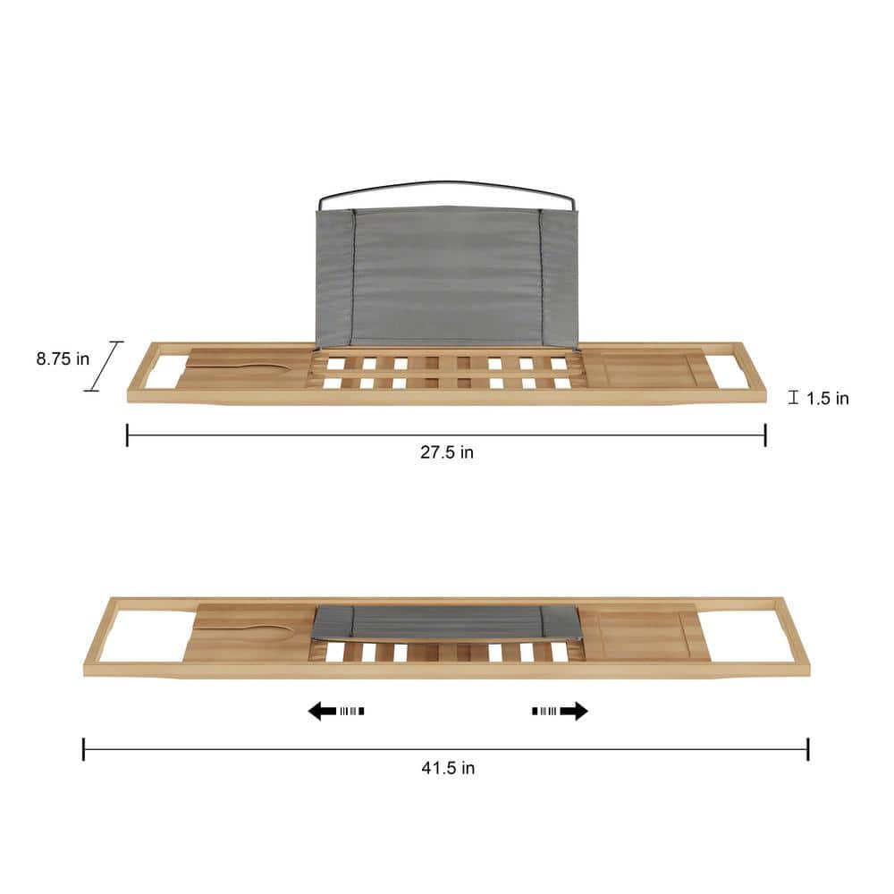 Bamboo Adjustable Freestanding Bathtub Tray with Cup Holder