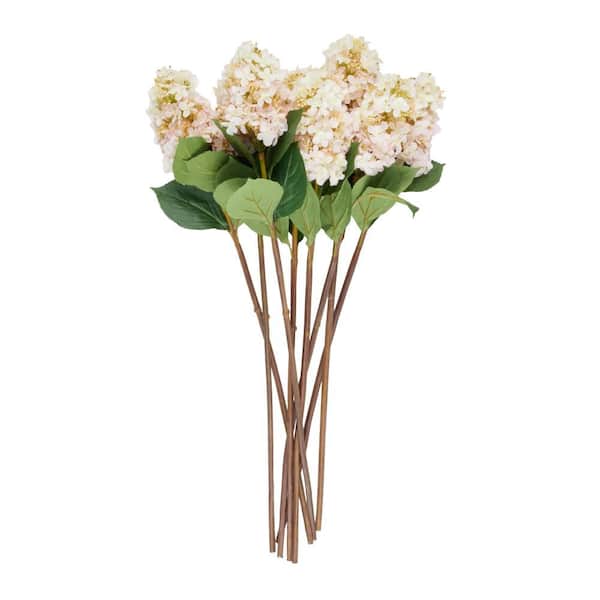 Litton Lane 35 in. Pink Hydrangea Artificial Flower Stem (Set of 8)