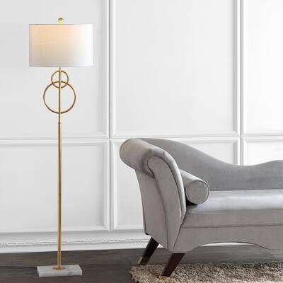 Haines 60 in. Modern Circle Marble/Metal LED Floor Lamp, Gold