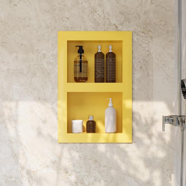 Shampoo Soap Niche 16 in. W x 24 in. H x 4 in. D Stainless Steel Shower Niche Set of Double Shelf in Brush Gold