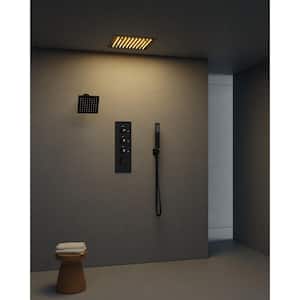 Thermostatic Valve 7-Spray LED 12 and 6 in. Square Ceiling Mount Dual Shower Head Shower System in Matte Black