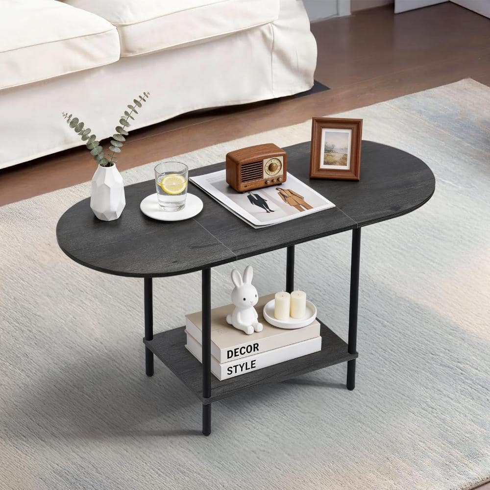 35.4 in. Oval Coffee Table with Storage Shelf and Metal Frame, Dark Gray, 1 Piece price history on PriceWatchPro