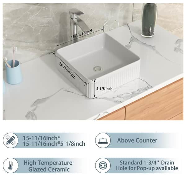 LORDEAR 15-11/16 in.x 15-11/16 in.Bathroom Square Ceramic White