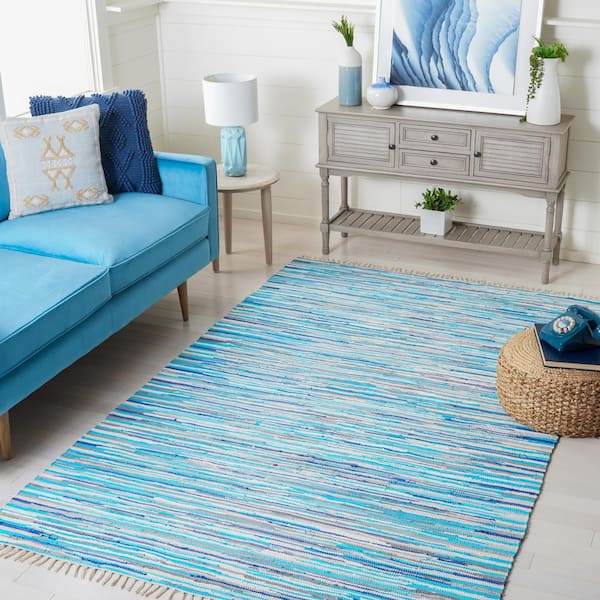 SAFAVIEH Rag Rug Turquoise/Multi 3 ft. x 4 ft. Striped Speckled Area Rug  RAR127C-24 - The Home Depot