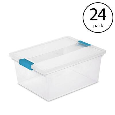 Deep Clip Box Clear Plastic Storage Tote Container with Lid (24 Pack)