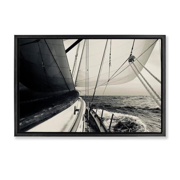 Stupell Industries Sailing The Sea View by LSR Design Studio Black Floater Frame Typography Graphic Art Print 21 in. x 31 in.