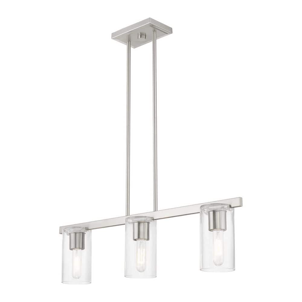 Clarion Brushed Nickel 3-Light Linear Chandelier with Clear Glass