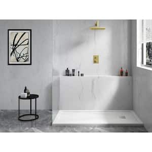 Terre B Series 60 in. L x 32 in. W Alcove Shower Pan Base with Reversible Drain in White Stone