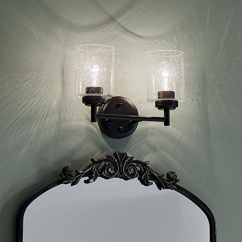 Winslow 12.75 in. 2-Light Black Contemporary Bathroom Vanity Light with Clear Seeded Glass price history on PriceWatchPro
