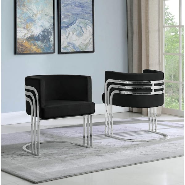 Best Quality Furniture Paty Black Velvet Chrome Upholstered Barrel Chair (Set of 1)
