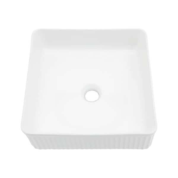 Sarlai 15.7 in . White Square Porcelain Ceramic Bathroom Vanity Vessel Sink without Faucet Drop In