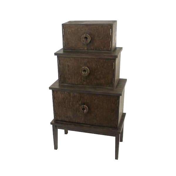 Benjara Transitional Brown Storage Cabinet with 3-Drawers and Tapered Legs 34 in. L x 14 in. W x 60 in. H