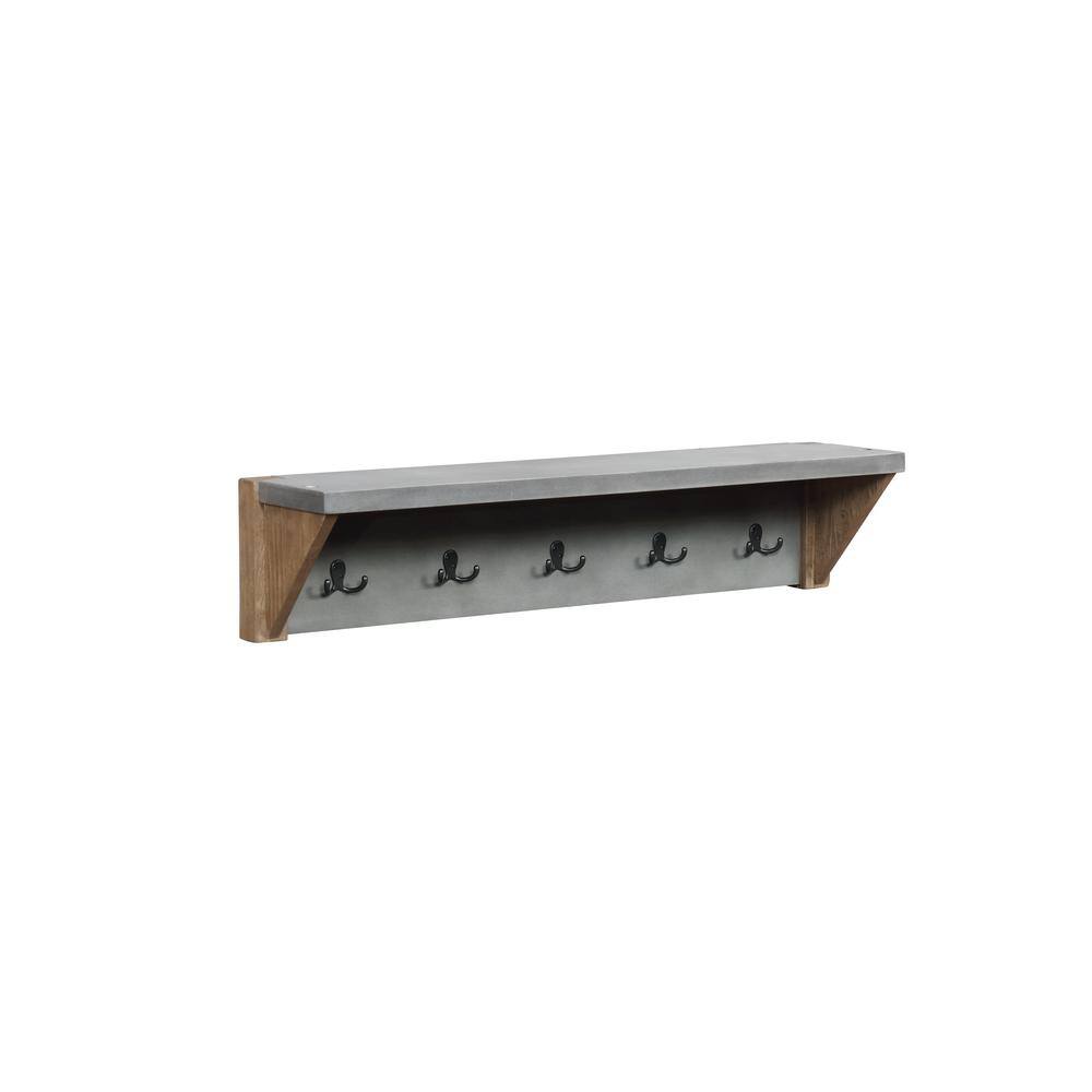 Newport Light Amber Wood and Gray Composite Entryway Bench with Coat Hooks