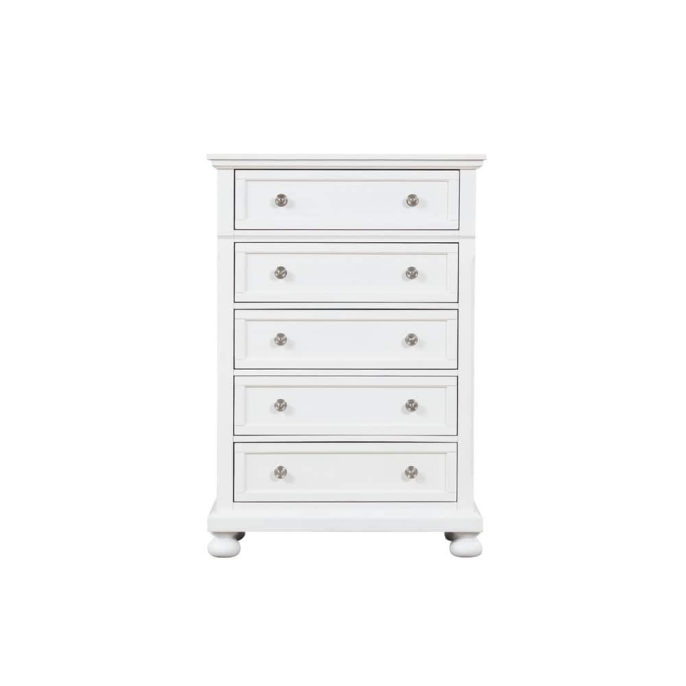 Meade White 5-Drawer Chest of Drawers (36 in. L X 18 in. W X 53 in. H)