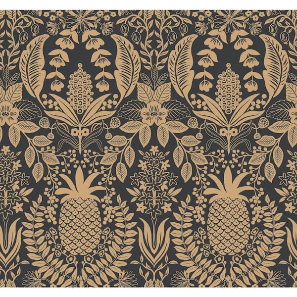 RIFLE PAPER CO. Pineapple Damask Black Metallic Non-Pasted Wallpaper