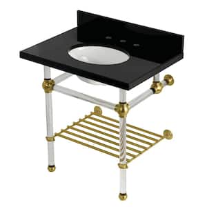 Templeton 30 in. Granite Console Sink with Acrylic Legs in Black Granite Brushed Brass