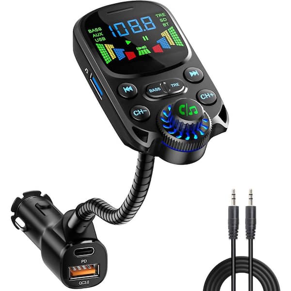 OBJLGEV Bluetooth 5.3 FM Transmitter Car Adapter PD30W USB Fast Charge HiFi Treble Bass Player 1.6 Display Hands-Free Calling