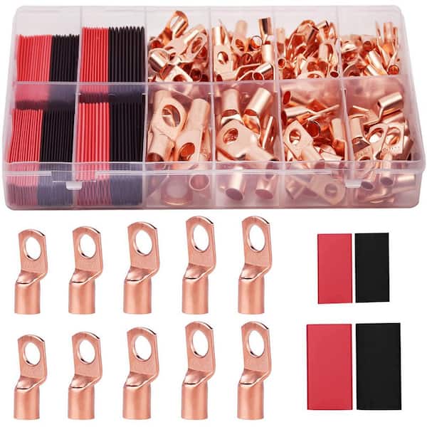 160 Pcs AWG 2 4 6 8 10/12 Copper Ring Terminals with Heat Shrink Tubing Set, 3:1 Dual Wall Adhesive, 600V