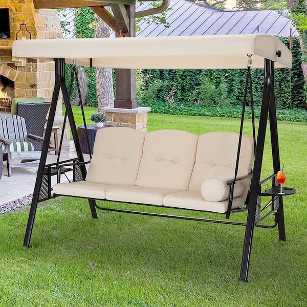 Swing Canopy Waterproof Cover Outdoor 3 Seat Chair Top Cover Beige 