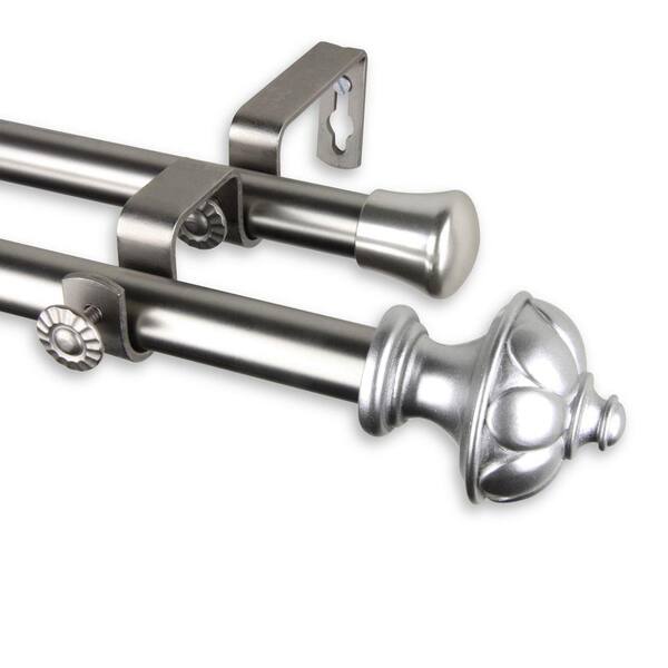 Rod Desyne 48 in. - 84 in. Telescoping Double Curtain Rod Kit in Satin Nickel with Sierra Finial