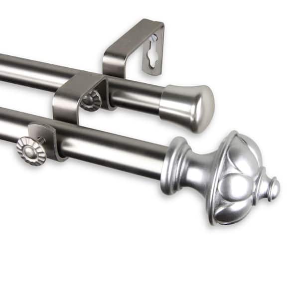 Rod Desyne 66 in. - 120 in. Telescoping Double Curtain Rod Kit in Satin Nickel with Sierra Finial