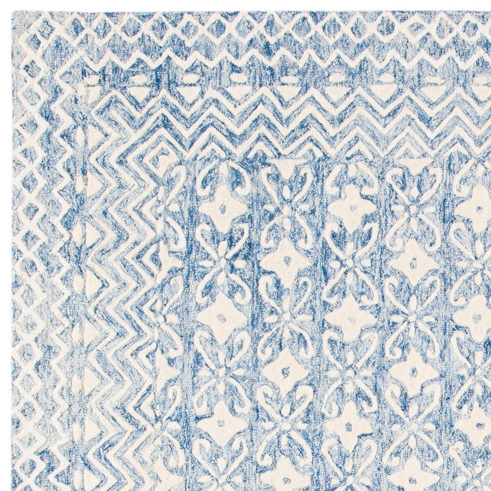 Handmade Blue Floral Tufted Wool Square Area Rug, 6' x 6'