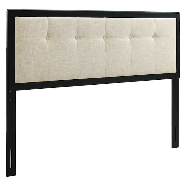 MODWAY Draper Tufted in Black Beige Queen Fabric and Wood Headboard