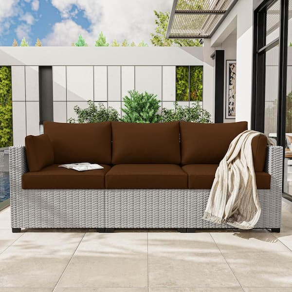 25.6 in. x 23.6 in. x 4 in. (8-Piece) Deep Seating Outdoor Lounge Cushion with Lumber Pillow Cushion Chocolate