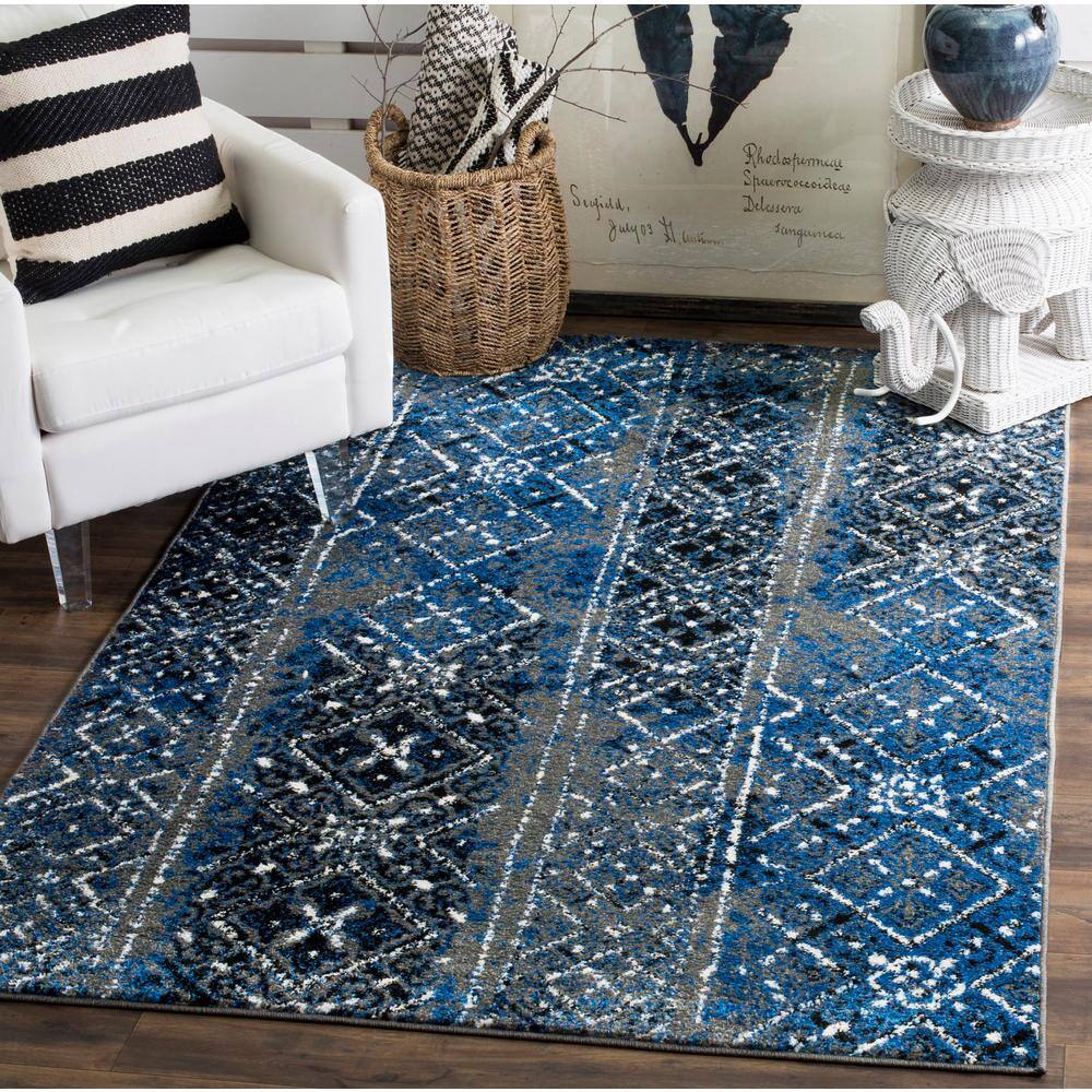 Silver and Multi 4' Square Synthetic Area Rug