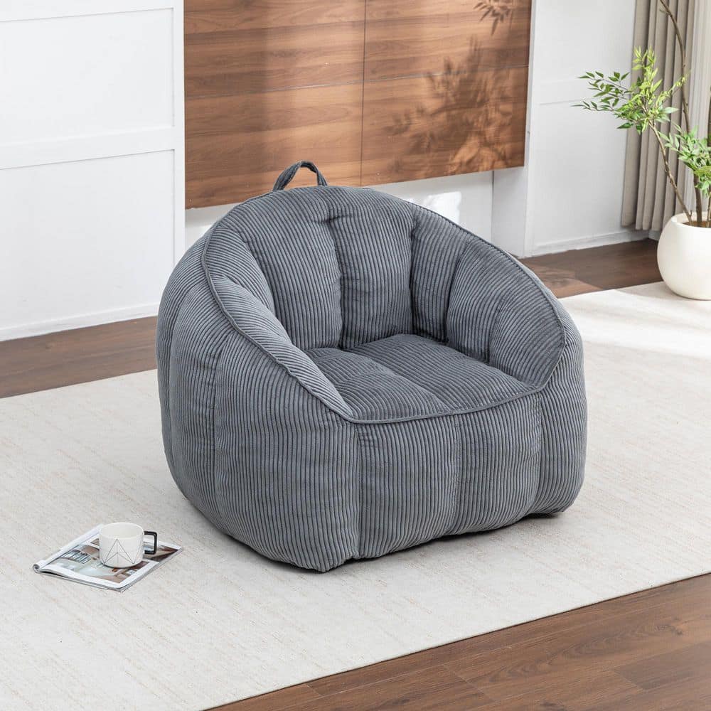 39.4 in. W Dark Gray Polyester Corduroy Medium Bean Bag with Armrests for Living Room, Bedroom
