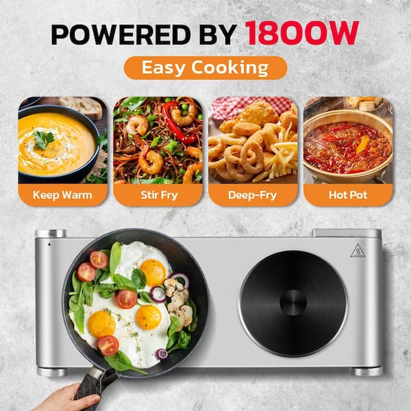 Elexnux Portable 1800-Watt 2-Burner 7.4 in. Silver Electric Hot