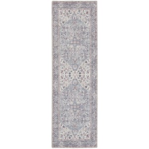 57 Grand Machine Washable Grey 2 ft. x 6 ft. Bordered Traditional Kitchen Runner Area Rug