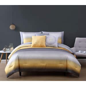 Cypress 10 Piece Yellow/Grey Queen Bed in a Bag Comforter Set
