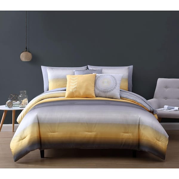 Cypress 8 Piece Yellow/Grey Twin Bed in a Bag Comforter Set