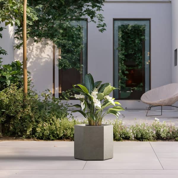 Sapcrete Lightweight 12 in. H Large Light Gray Geometric Concrete Plant Pot/Planter for Indoor and Outdoor