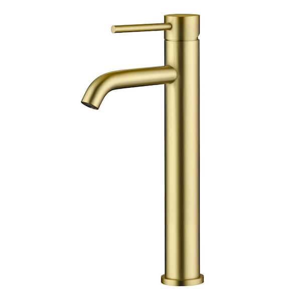 Single Handle Single-Hole Bathroom Vessel Faucet in Brushed Gold