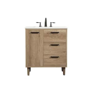 Simply Living 30 in. W x 19 in. D x 34 in. H Bath Vanity in Natural Oak with Ivory White Engineered Marble Top