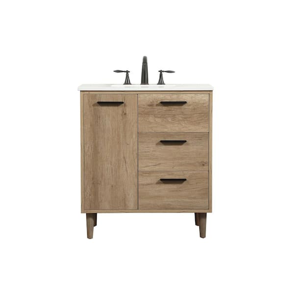 Unbranded Simply Living 30 in. W x 19 in. D x 34 in. H Bath Vanity in Natural Oak with Ivory White Engineered Marble Top