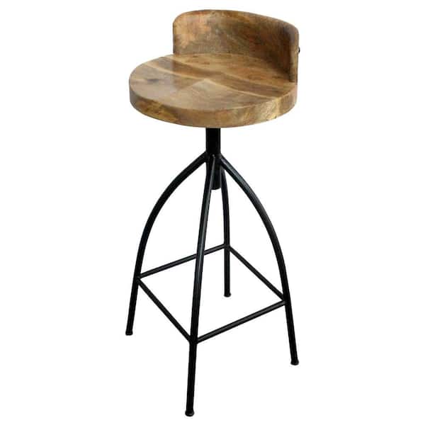 THE URBAN PORT 30 in. Industrial Style Brown and Black with Backrest Adjustable Swivel Bar Stool