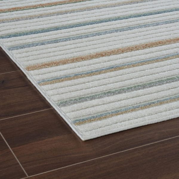 Cream, Beige 8 ft. x 10 ft. Woven Striped Polypropylene Rectangle Indoor/Outdoor Area Rug