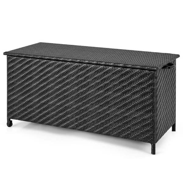 85 Gal. 54 in. x 22 in. x 25 in. Rattan Deck Box with Gas Strut, Removable Liner, 2 Wheels and Side Handle