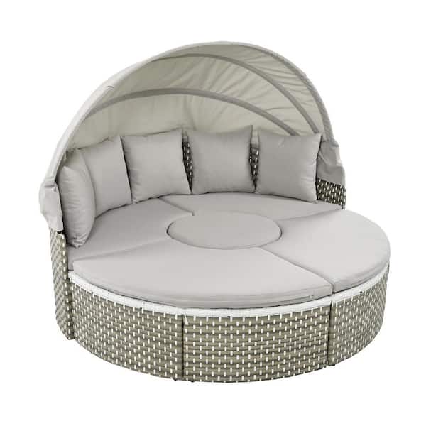 ソファ 5-Piece Wicker Outdoor Round Sectional Set, Patio Rattan Daybed