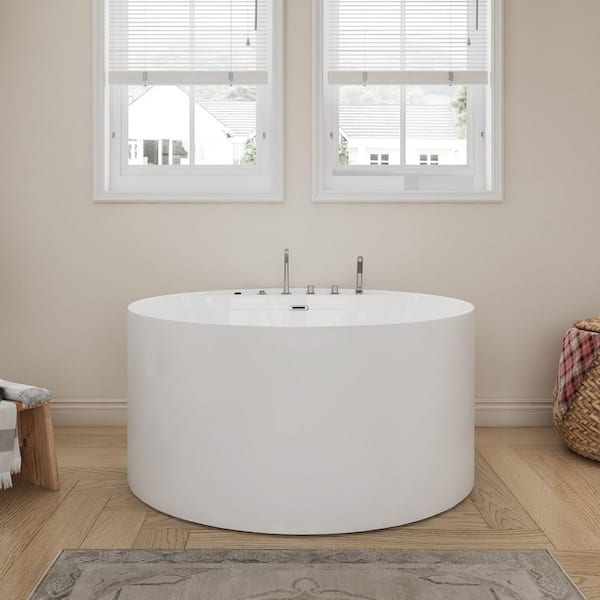 47.2 in. x 47.2 in. Acrylic Whirlpool Soaking Bathtub in White with Center Drain
