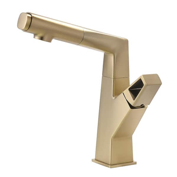 matrix decor Single Handle Vessel Sink Faucet with Pull Out Sprayer and Adujst Height Function in Brushed Gold