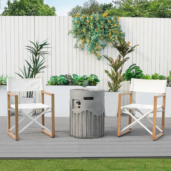 3-Piece Aluminum Patio Conversation Set with Folding Chairs and Fire Pit Table